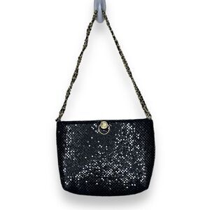 Bueno Black Mesh Look Gold Dressy Shoulder Bag Shiny Cocktail Party Blingy Purse